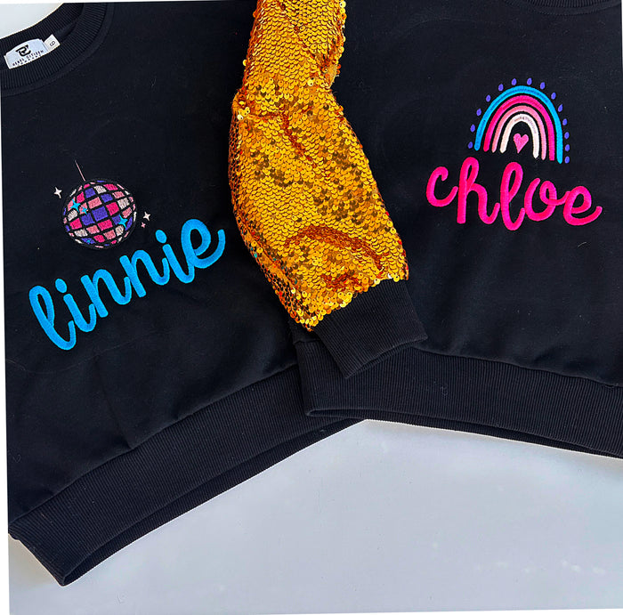 Gold Sequin Embroidered Sweatshirt (Rainbow or Disco Ball)
